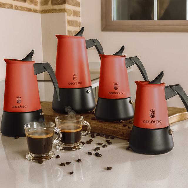 Piccolina Red Cafetera italiana fabricada en acero inoxidable de alta calidad para 2/4/6/10 tazas de café.
